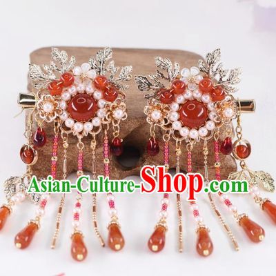 Chinese Handmade Palace Agate Hair Claws Hairpins Ancient Princess Hanfu Hair Accessories Headwear for Women