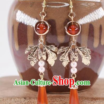 Handmade Chinese Classical Agate Earrings Ancient Palace Hanfu Ear Accessories for Women
