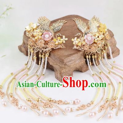 Chinese Handmade Palace Golden Cranes Hair Claw Hairpins Ancient Princess Hanfu Hair Accessories Headwear for Women