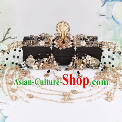 Chinese Handmade Palace Aventurine Hair Crown Hairpins Ancient Princess Hanfu Hair Accessories Headwear for Women