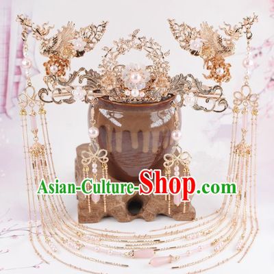 Chinese Handmade Palace Phoenix Coronet Hairpins Ancient Princess Hanfu Hair Accessories Headwear for Women