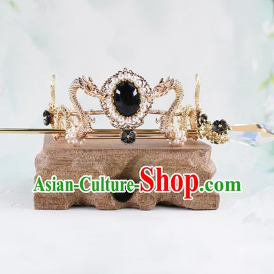 Chinese Traditional Hair Accessories Ancient Swordsman Prince Dragons Hairdo Crown for Men