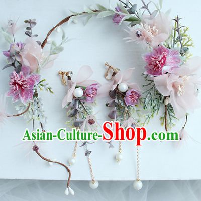 Romantic Princess Handmade Flower Crown and Earrings Set