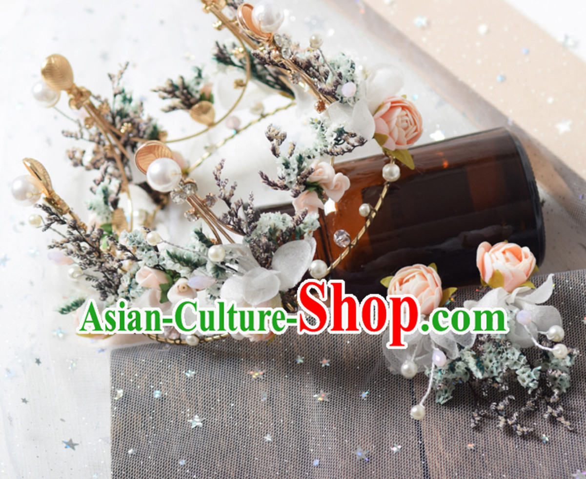 Beautiful Handmade Flower Head Wear Garland Hair Decoration and Earrings for Women Beautiful Handmade Flower Head Wear Garland Hair Decoration and Earrings for Women