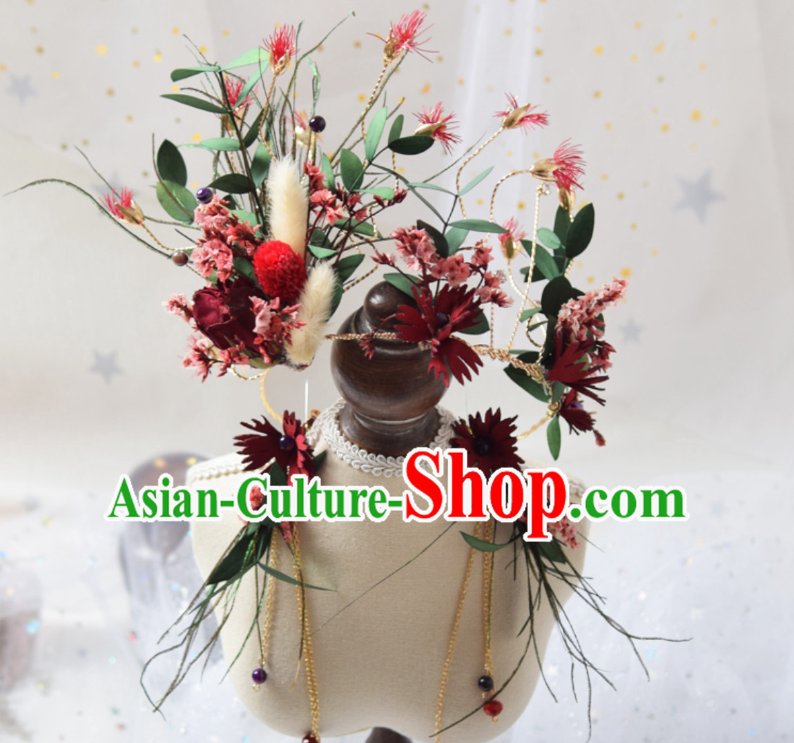 Beautiful Handmade Flower Head Wear Garland Hair Decoration and Earrings for Women Beautiful Handmade Flower Head Wear Garland Hair Decoration and Earrings for Women