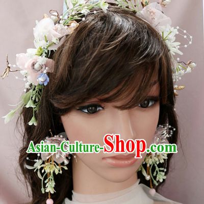 Romantic Handmade Beautiful Wedding Garland Hair Decoration and Earring Full Set for Girls