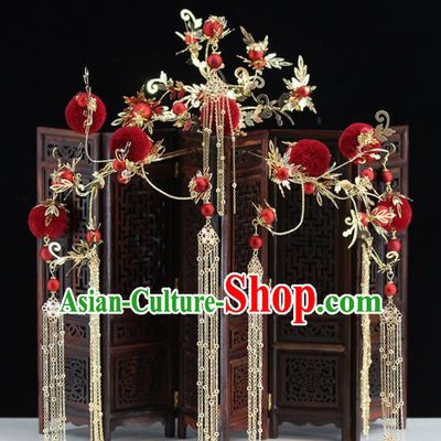Chinese Handmade Palace Red Venonat Hairpins Ancient Princess Hanfu Hair Accessories Headwear for Women