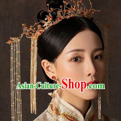 Chinese Handmade Palace Tassel Phoenix Coronet Hairpins Ancient Princess Hanfu Hair Accessories Headwear for Women
