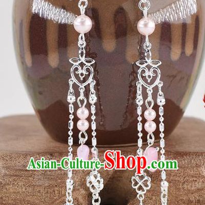 Handmade Chinese Classical Tassel Pink Earrings Ancient Palace Hanfu Ear Accessories for Women