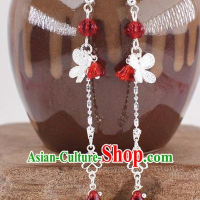 Handmade Chinese Classical Crystal Butterfly Earrings Ancient Palace Hanfu Ear Accessories for Women