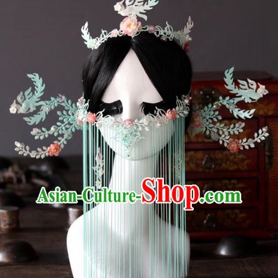 Chinese Handmade Palace Queen Blue Phoenix Coronet Hairpins Ancient Hair Accessories Headwear for Women