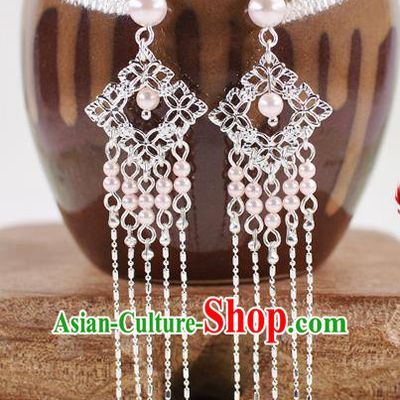 Handmade Chinese Classical Pearls Tassel Earrings Ancient Palace Hanfu Ear Accessories for Women