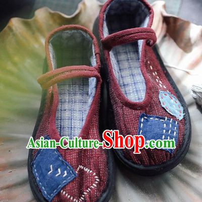 Chinese Cloth Shoes Traditional Red Linen Shoes National Hanfu Shoes for Women