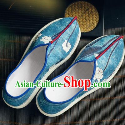 Chinese Handmade Cloth Shoes Traditional National Shoes Ancient Princess Blue Hanfu Shoes for Women