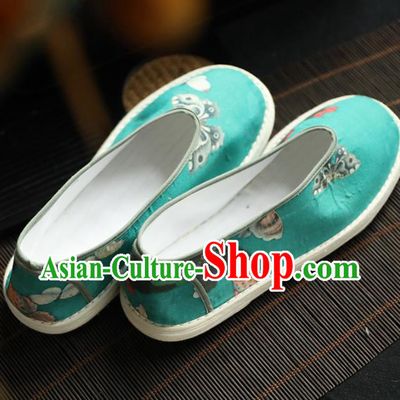 Chinese Handmade Green Cloth Shoes Traditional National Shoes Ancient Princess Hanfu Shoes for Women