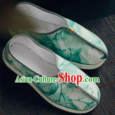 Chinese Handmade Green Cloth Shoes Traditional National Shoes Ancient Princess Hanfu Shoes for Women