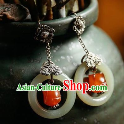 Handmade Chinese Classical Jade Earrings Ancient Palace Hanfu Ear Accessories for Women