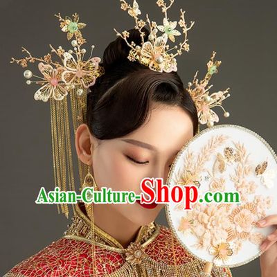 Chinese Handmade Palace Queen Pink Butterfly Phoenix Coronet Hairpins Ancient Hair Accessories Headwear for Women