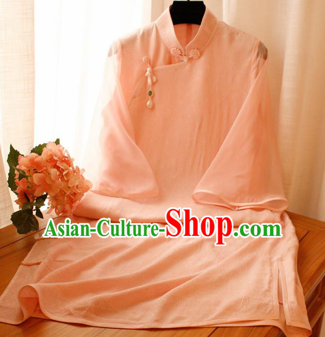 Chinese Classical National Light Pink Cheongsam Traditional Tang Suit Qipao Dress for Women Chinese Classical National Light Pink Cheongsam Traditional Tang Suit Qipao Dress for Women