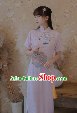 Chinese Classical National Pink Silk Cheongsam Traditional Tang Suit Qipao Dress for Women Chinese Classical National Pink Silk Cheongsam Traditional Tang Suit Qipao Dress for Women