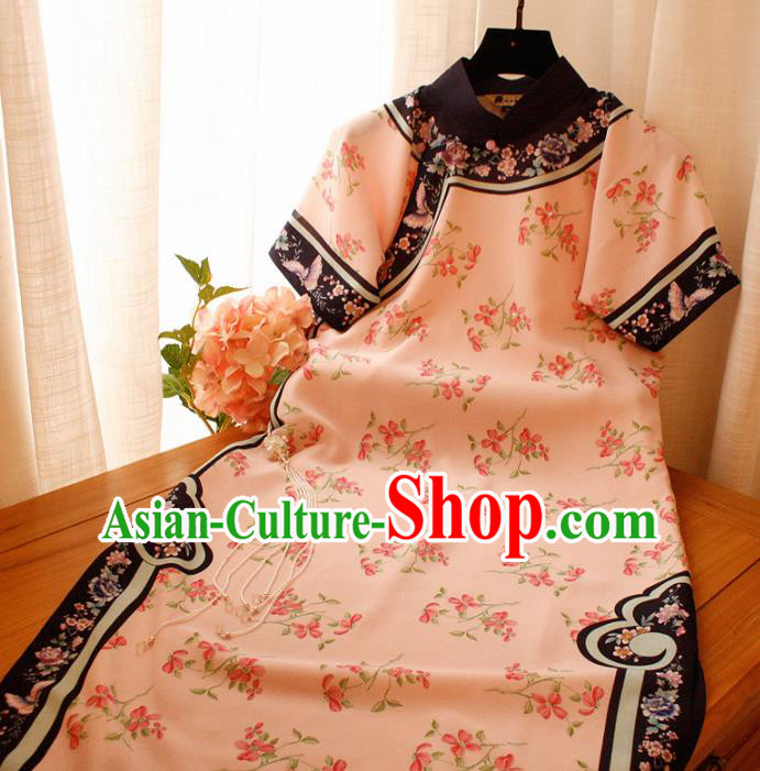 Chinese National Printing Pink Cheongsam Traditional Classical Tang Suit Qipao Dress for Women Chinese National Printing Pink Cheongsam Traditional Classical Tang Suit Qipao Dress for Women