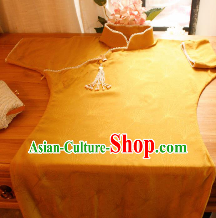 Chinese Classical National Yellow Cheongsam Traditional Tang Suit Qipao Dress for Women Chinese Classical National Yellow Cheongsam Traditional Tang Suit Qipao Dress for Women