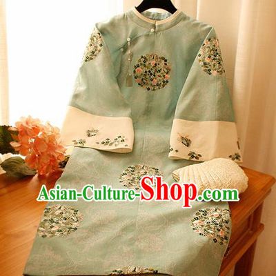 Chinese National Green Cheongsam Traditional Classical Tang Suit Qipao Dress for Women