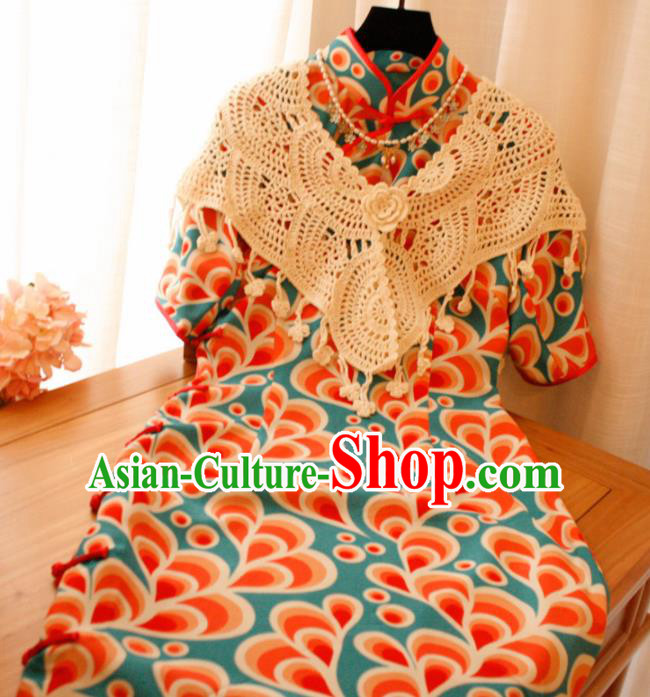 Chinese National Printing Blue Cheongsam Traditional Classical Tang Suit Qipao Dress for Women Chinese National Printing Blue Cheongsam Traditional Classical Tang Suit Qipao Dress for Women