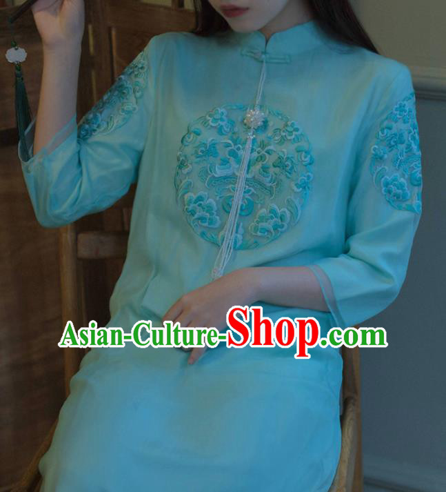 Chinese National Embroidered Green Cheongsam Traditional Classical Tang Suit Qipao Dress for Women Chinese National Embroidered Green Cheongsam Traditional Classical Tang Suit Qipao Dress for Women