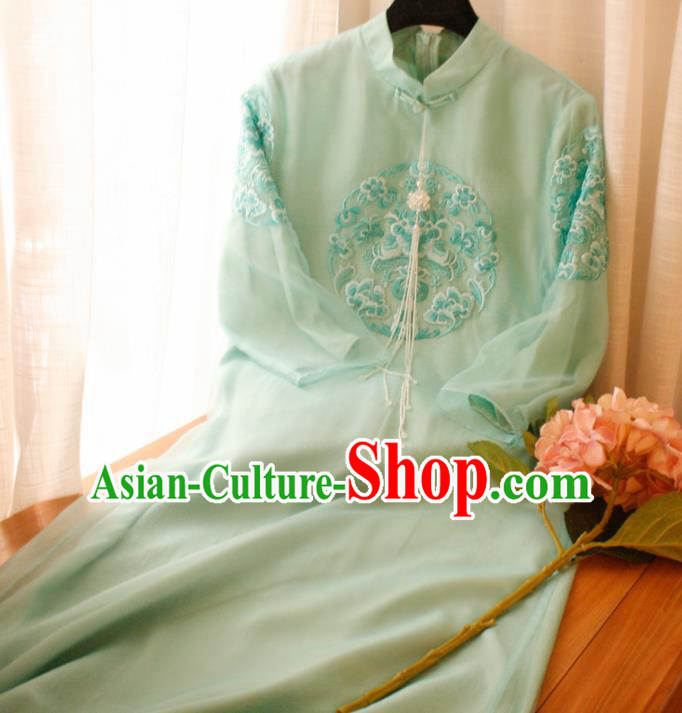 Chinese National Embroidered Green Cheongsam Traditional Classical Tang Suit Qipao Dress for Women Chinese National Embroidered Green Cheongsam Traditional Classical Tang Suit Qipao Dress for Women