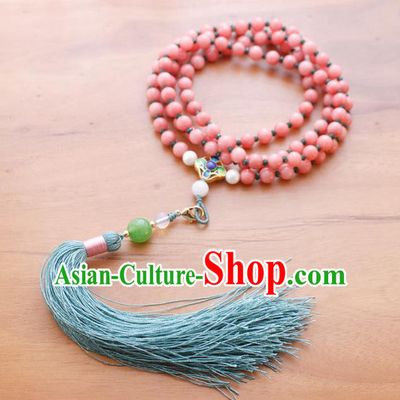 Chinese Handmade Palace Pink Beads Accessories Ancient Queen Tassel Brooch Headwear for Women