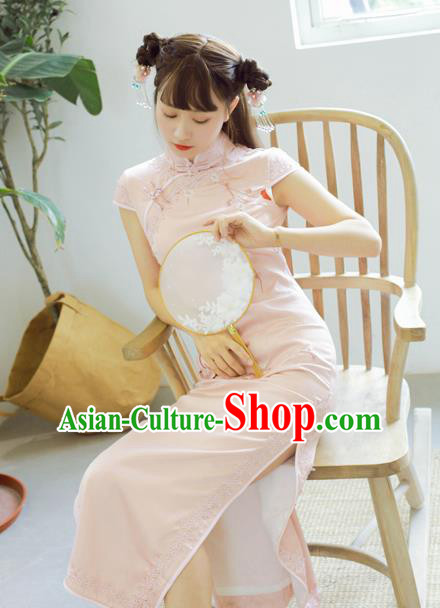 Traditional Chinese National Embroidered Pink Cheongsam Classical Tang Suit Qipao Dress for Women Traditional Chinese National Embroidered Pink Cheongsam Classical Tang Suit Qipao Dress for Women