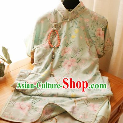 Traditional Chinese National Green Silk Cheongsam Classical Tang Suit Qipao Dress for Women