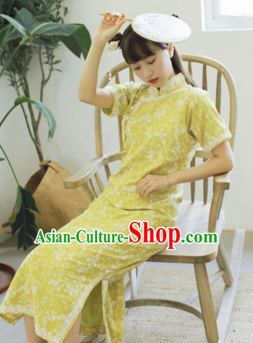 Traditional Chinese National Yellow Cheongsam Classical Tang Suit Qipao Dress for Women Traditional Chinese National Yellow Cheongsam Classical Tang Suit Qipao Dress for Women