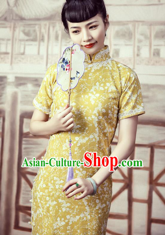 Traditional Chinese National Yellow Cheongsam Classical Tang Suit Qipao Dress for Women Traditional Chinese National Yellow Cheongsam Classical Tang Suit Qipao Dress for Women