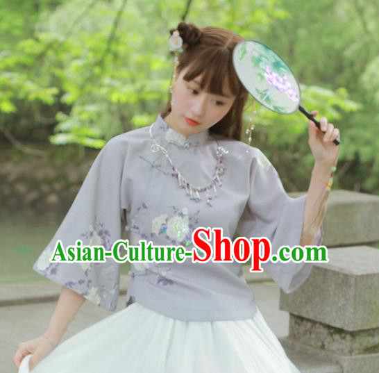 Chinese National Classical Purple Blouse Traditional Tang Suit Upper Outer Garment for Women Chinese National Classical Purple Blouse Traditional Tang Suit Upper Outer Garment for Women