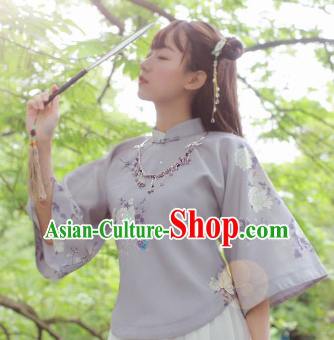 Chinese National Classical Purple Blouse Traditional Tang Suit Upper Outer Garment for Women Chinese National Classical Purple Blouse Traditional Tang Suit Upper Outer Garment for Women