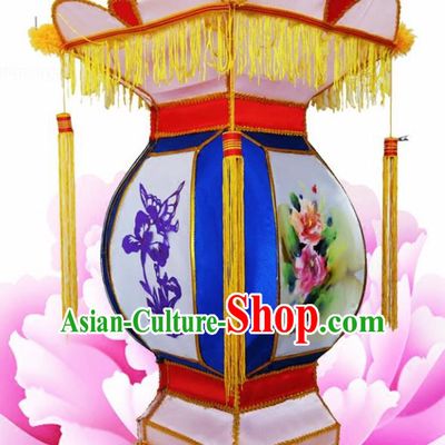 Chinese Handmade Blue Palace Lanterns Traditional New Year Lantern Ancient Ceiling Lamp