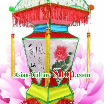 Chinese Handmade Ink Painting Peony Palace Lanterns Traditional New Year Lantern Ancient Ceiling Lamp
