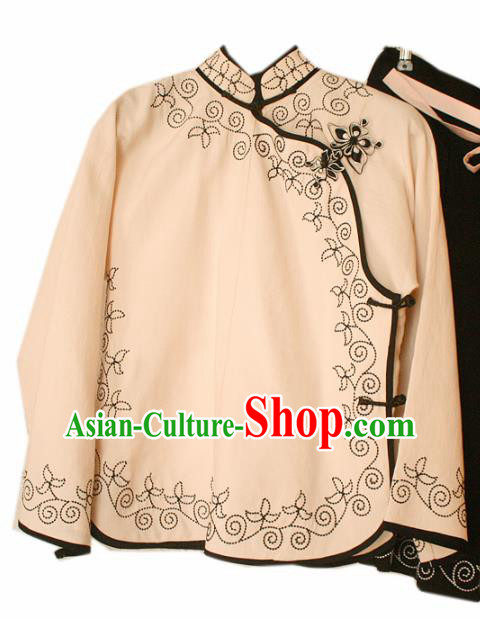 Chinese National Classical Beige Blouse Traditional Tang Suit Upper Outer Garment for Women Chinese National Classical Beige Blouse Traditional Tang Suit Upper Outer Garment for Women