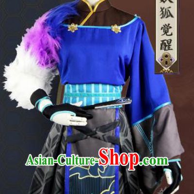 Chinese Traditional Cosplay Taoist Priest Blue Costume Ancient Swordsman Hanfu Clothing for Men