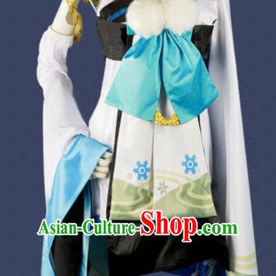 Chinese Traditional Cosplay Game Snow Peri Yokime Costume Ancient Swordswoman White Hanfu Dress for Women
