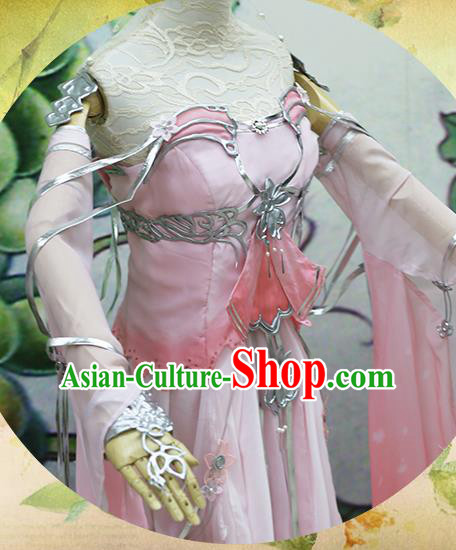 Chinese Traditional Cosplay Swordswoman Costume Ancient Peri Princess Pink Hanfu Dress for Women Chinese Traditional Cosplay Swordswoman Costume Ancient Peri Princess Pink Hanfu Dress for Women