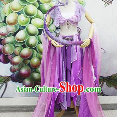 Chinese Traditional Cosplay Swordswoman Costume Ancient Peri Purple Hanfu Dress for Women