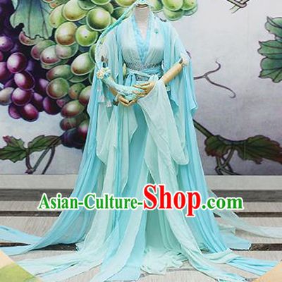 Chinese Traditional Cosplay Swordswoman Costume Ancient Peri Princess Green Hanfu Dress for Women