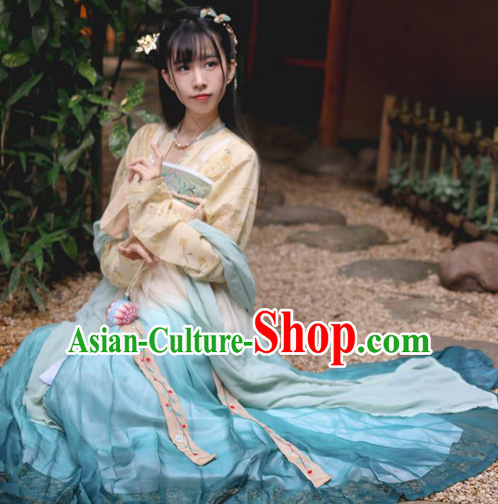 Chinese Traditional Tang Dynasty Rich Lady Costume Ancient Blue Hanfu Dress for Women Chinese Traditional Tang Dynasty Rich Lady Costume Ancient Blue Hanfu Dress for Women