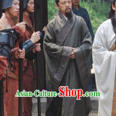 Chinese Ancient Gray Robe Male Clothing Traditional Scholar Costume Complete Set for Men