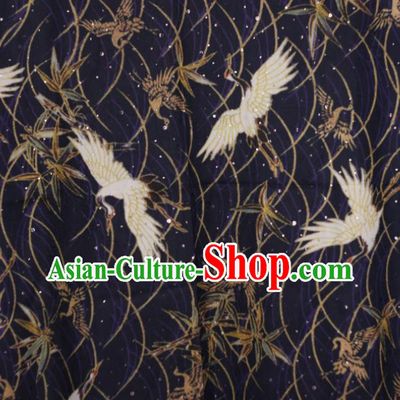 Chinese Traditional Satin Fabric Material Classical Cranes Pattern Design Navy Brocade Cheongsam Silk Fabric