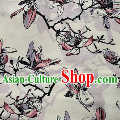 Chinese Traditional Satin Fabric Material Classical Mangnolia Pattern Design Brocade Cheongsam Silk Fabric