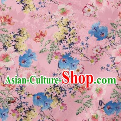 Chinese Traditional Satin Fabric Material Classical Flowers Pattern Design Pink Brocade Cheongsam Silk Fabric